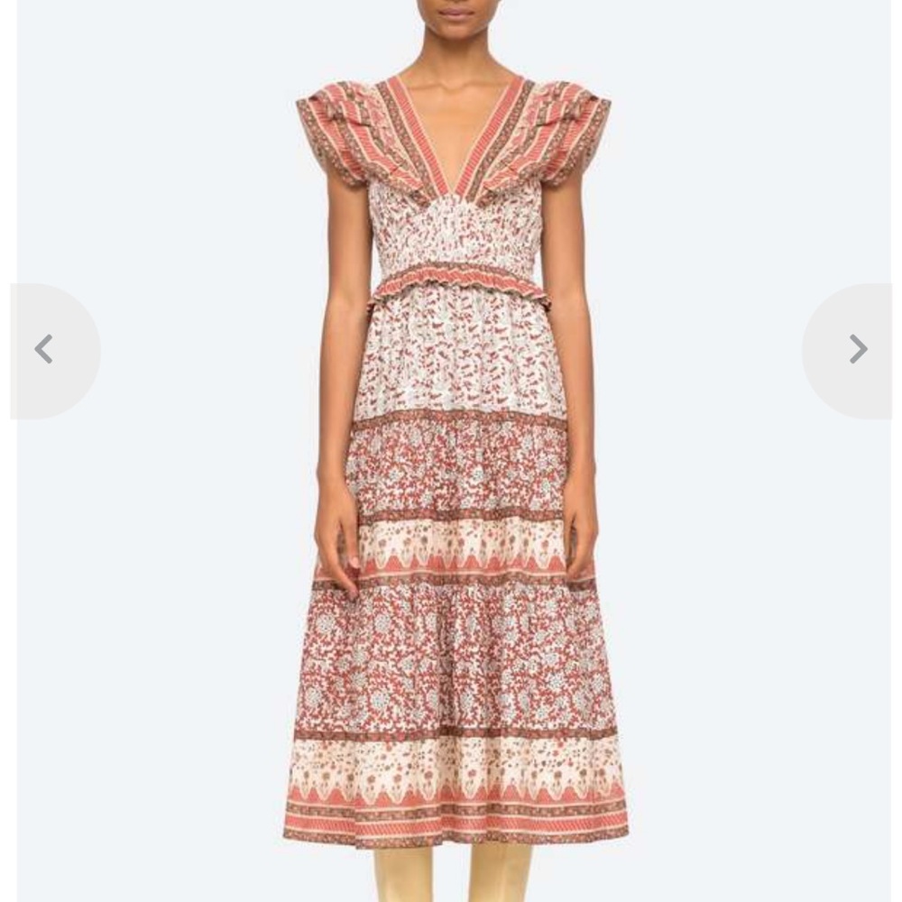 SEA Ivette Mix Print Flutter Sleeve Cotton Dress